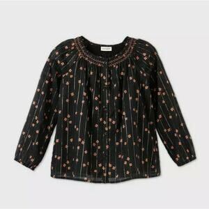 Cat & Jack Black Cotton Floral Blouse Girls Size S(6-6X)